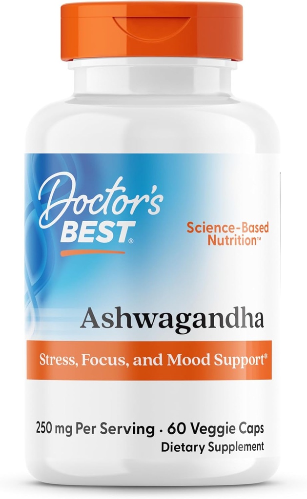 Doctor's Best Ashwagandha with Sensoril, Ayurvedic Herb, Standardized Withania somnifera Extract, Clinically Proven to Support Mental Focus, Cardiovascular Health & Healthy Energy, 125mg, 60 Count