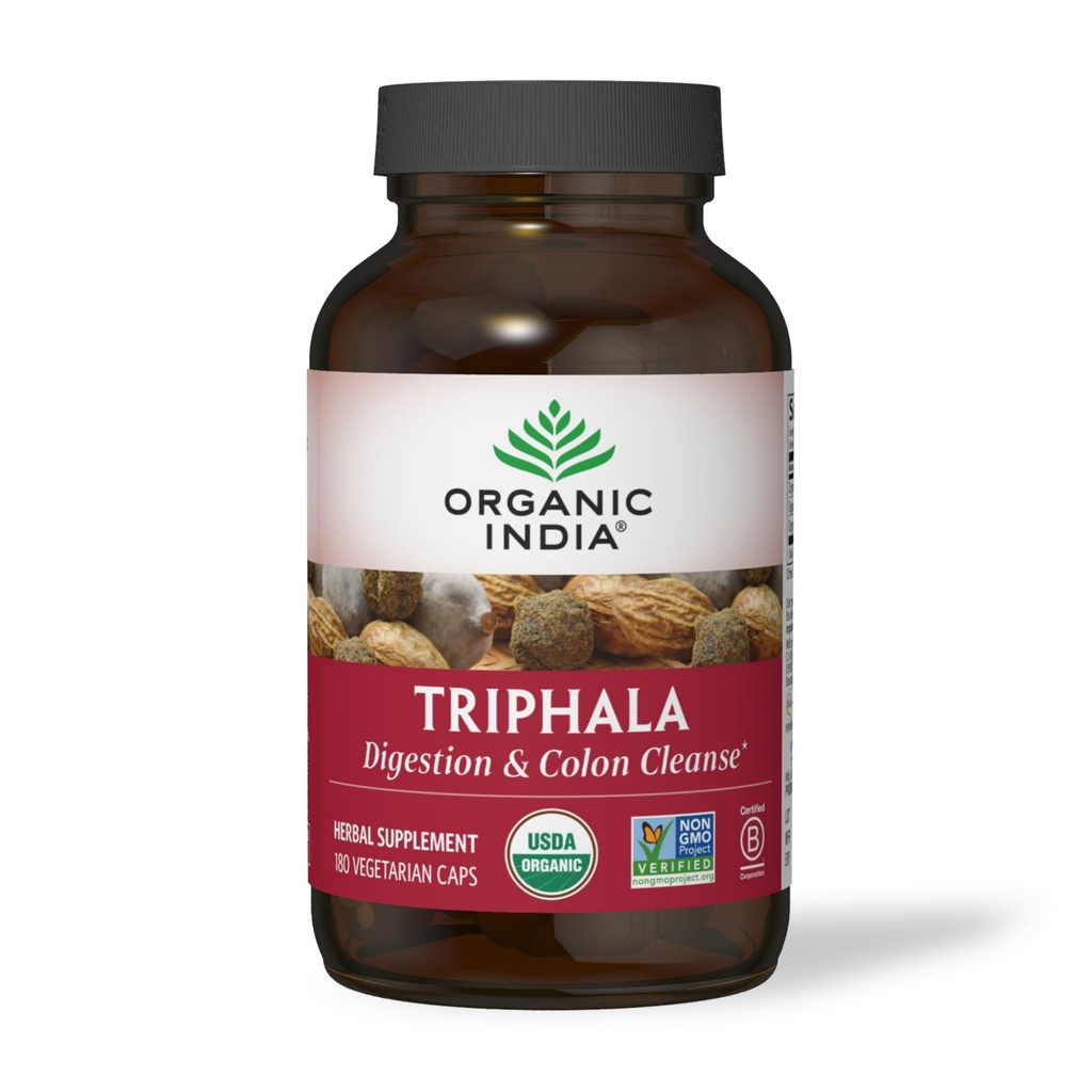 ORGANIC INDIA Triphala Κάψουλες οργανικές - φυτικό συμπλήρωμα με Amla, Bibhitaki, Χαριτάκη, Digestion & Colon Υποστήριξη ανοσοποιητικού συστήματος, Adaptogen, Vegan, USDA Certified Organic - 180 Κάψουλες
