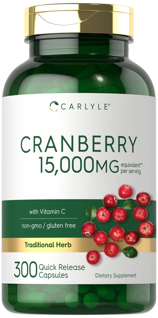 Carlyle Cranberry Capsules with Vitamin C | 300 Pills | Concentrated Extract Supplement | for Women and Men | Non-GMO & Gluten Free
