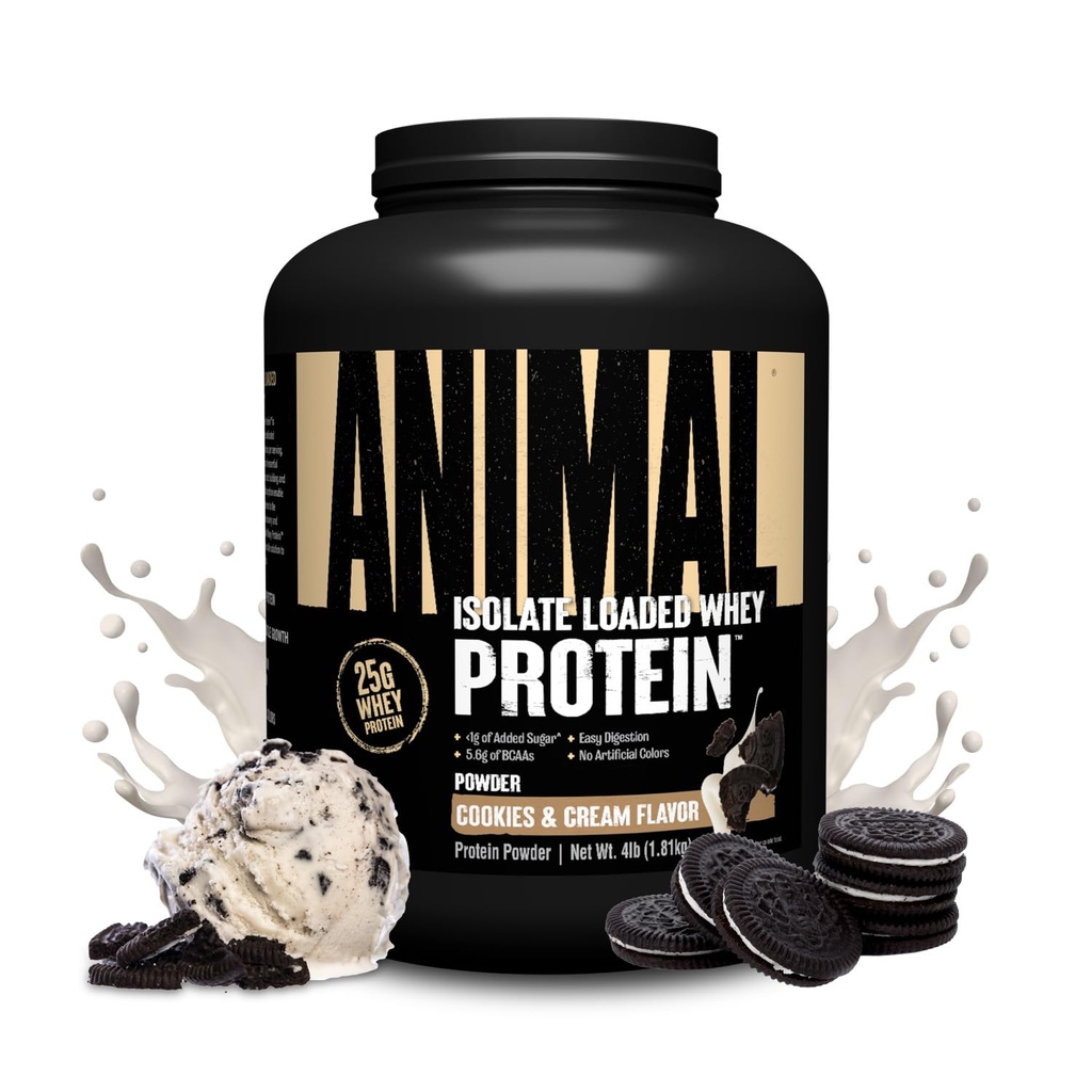 Ζώων Whey Isolate Protein Powder - Φορτωμένο για προ & μετά την προπόνηση οικοδόμος μυών και την αποκατάσταση με Digestive Ένζυμα για άνδρες & γυναίκες - 25g πρωτεΐνη, μεγάλη γεύση, χαμηλή ζάχαρη - Cookies & Κρέμα 4 lbs