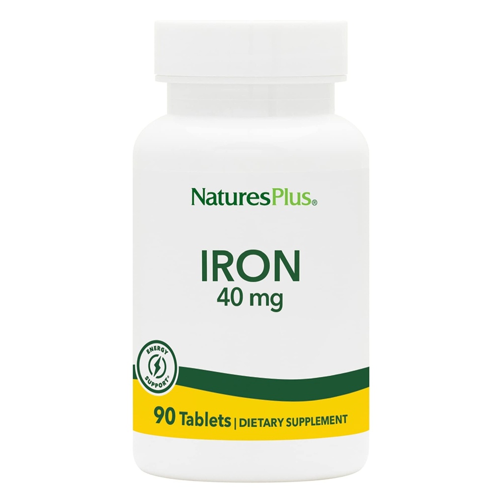 NaturesPlus Iron - 40 mg, 90 δισκία - Χορτοφαγικά, Χωρίς γλουτένη - 45 σερβιρίσματα