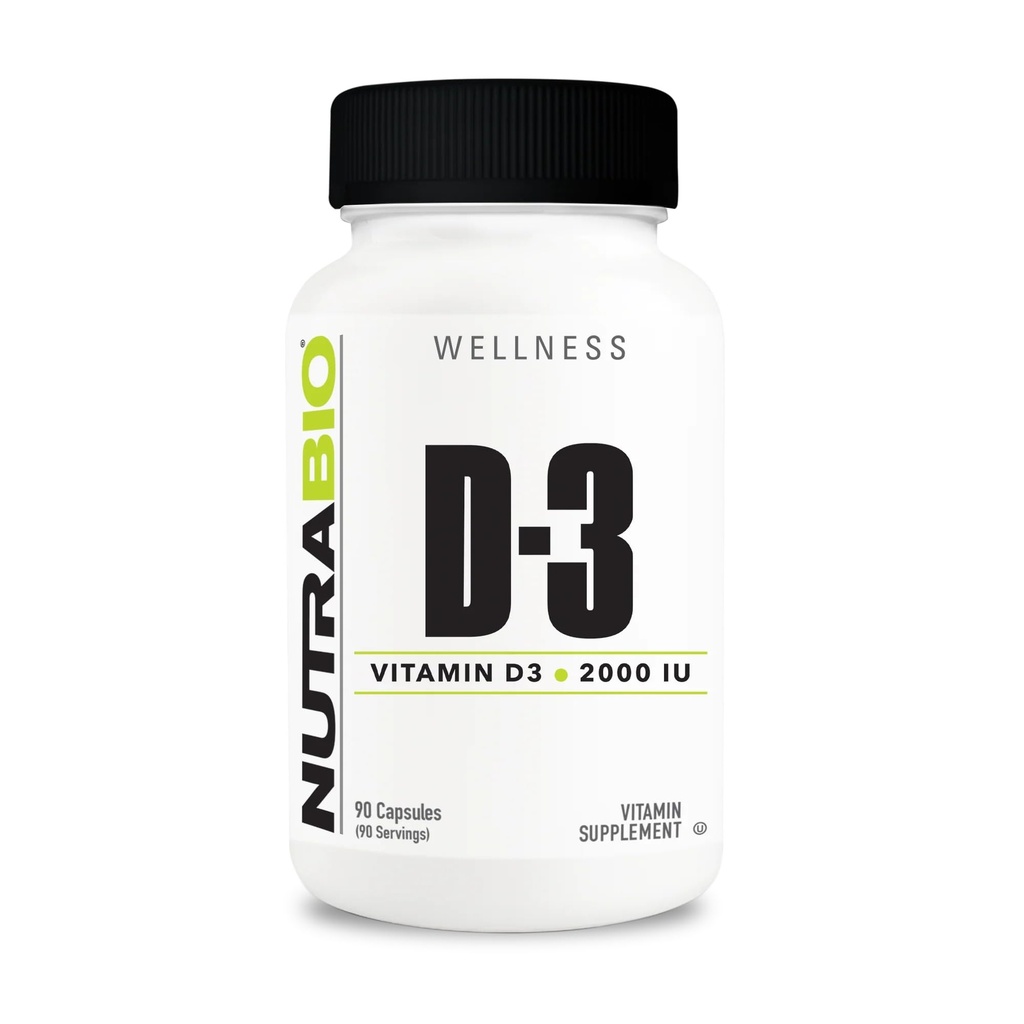 NutraBio Βιταμίνη D (2000 IU), ανοσοποιητική υποστήριξη - 90 κάψουλες λαχανικών