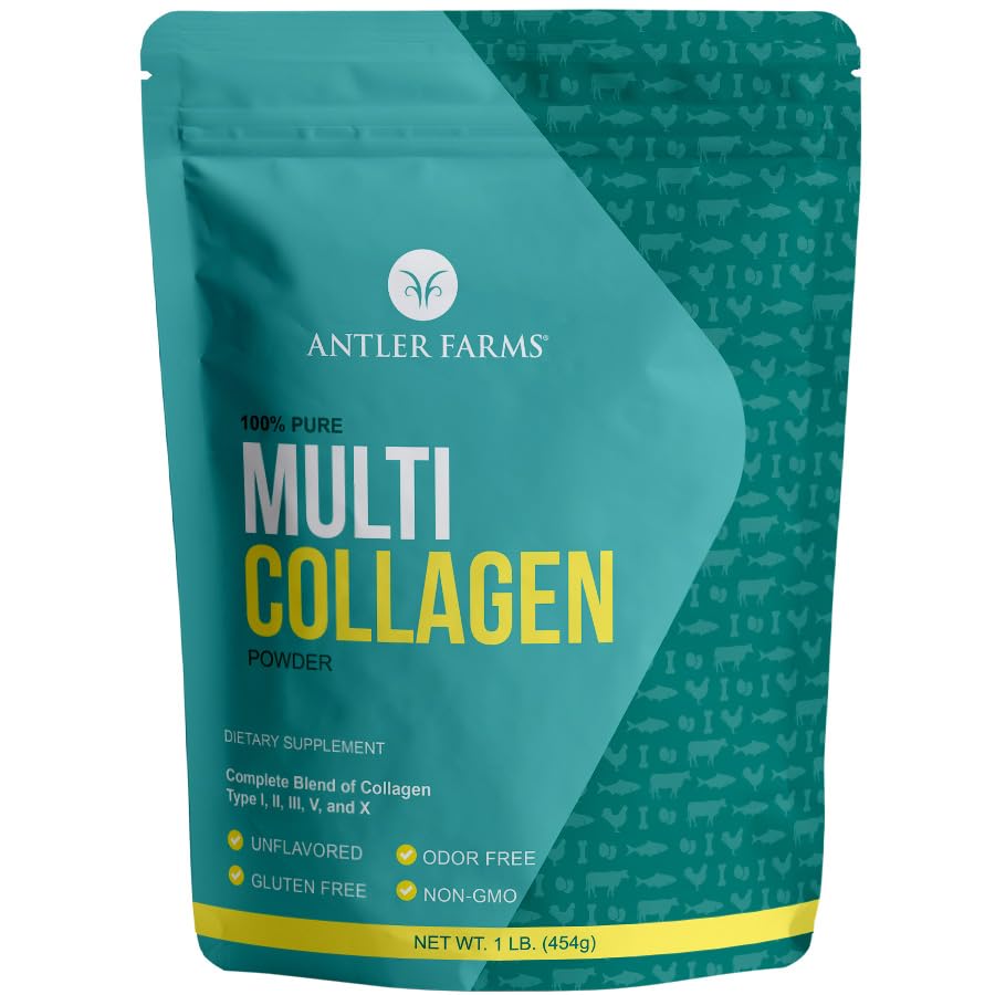 Αγρόκτημα μυρμηγκιών - Multi Collagen Protein Powder - 5 Types (I, II, III, V, and X) 100% Pure Hydrolyzed Collagen Peptides for Men and Women - Βιοδιαθέσιμη, ταχεία απορρόφηση - Μη αρωματισμένη - 1 lb