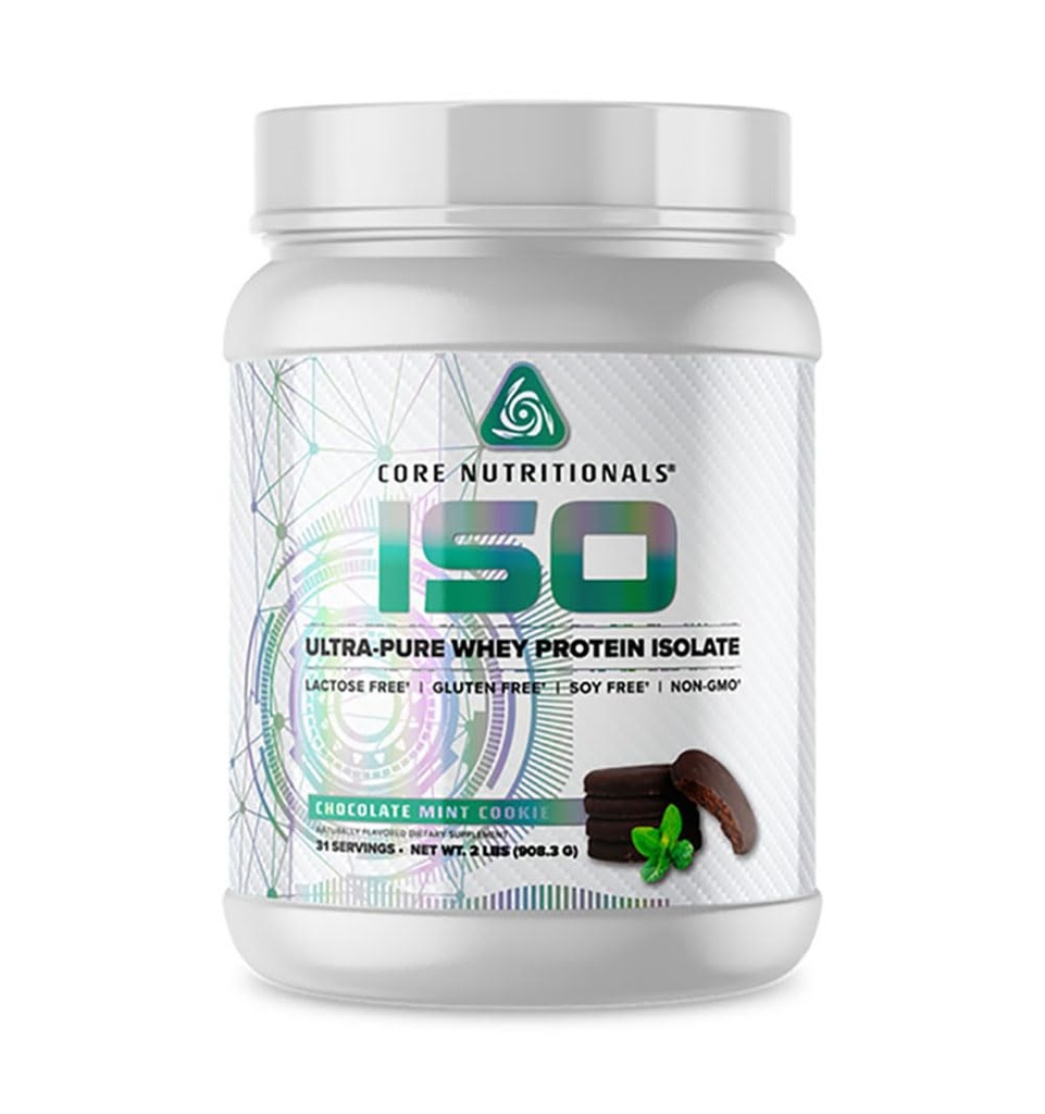 Core Nutritionals Iso Whey Protein Isolate | Lactose, Gluten, & Soy Free | 100% Micro Filtered, Cold Pressed | 25g Protein | 2 Pound (Chocolate Mint Cookie)