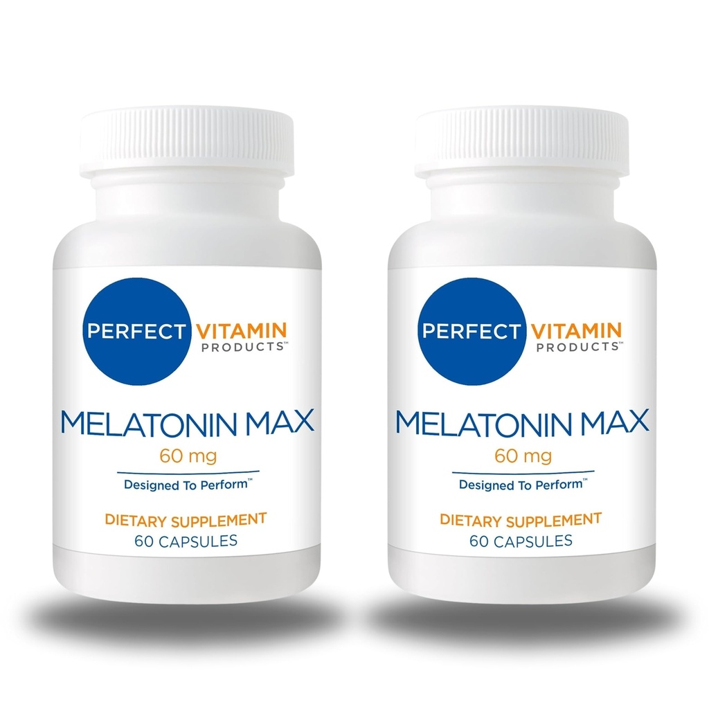 60mg Extra Strength Melatonin MAX - High Dosage Melatonin, Vegan, Non-GMO, Gluten-Free (120 Capsules 2-Pack)