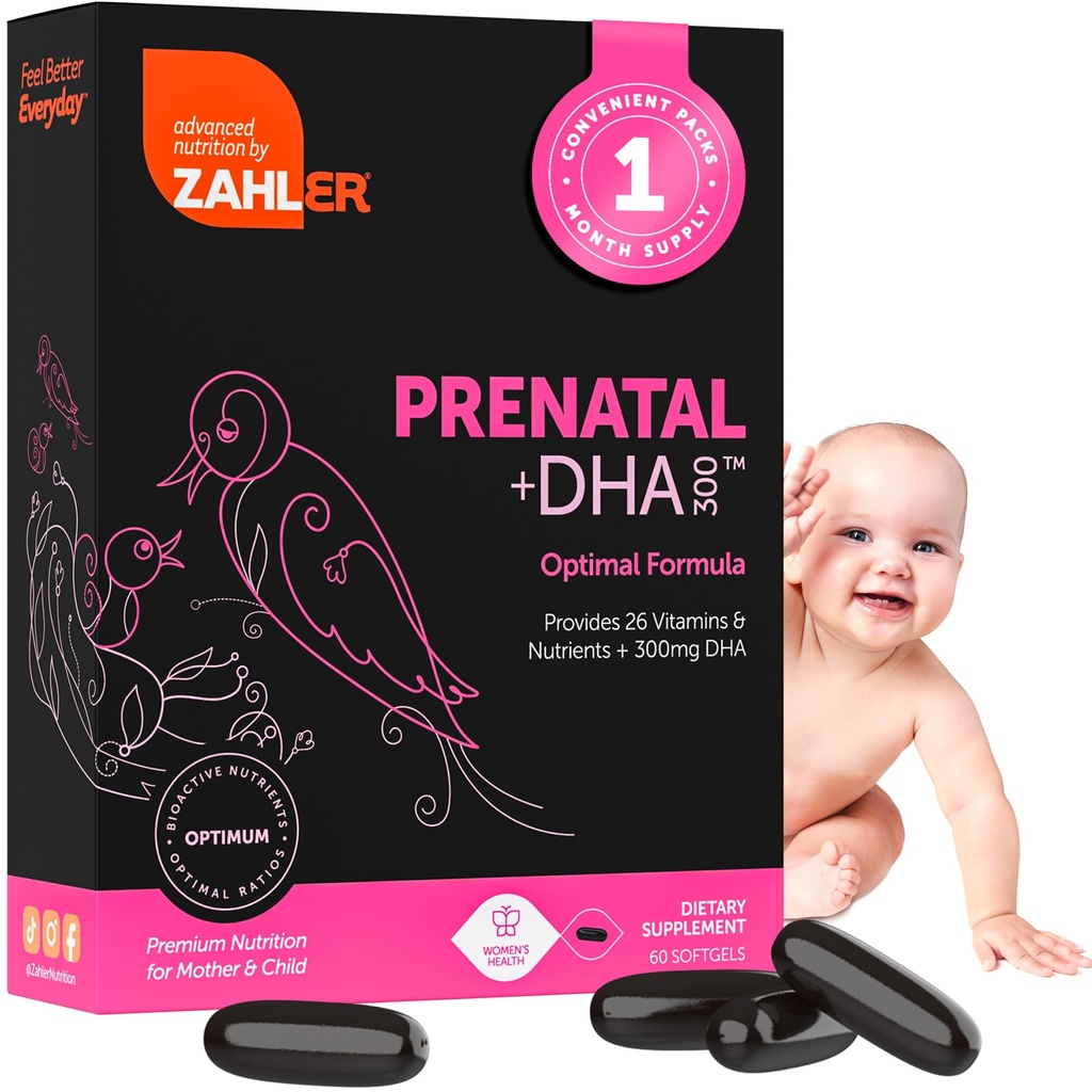 Zahler Προγεννητική Βιταμίνη με DHA & Folate - DHA Συμπληρώματα & Προγεννητική Πολυβιταμίνη για τη μητέρα και το παιδί - Kosher Προγεννητικές Βιταμίνες με τον σίδηρο, Pre Natal Softgels 60 Count