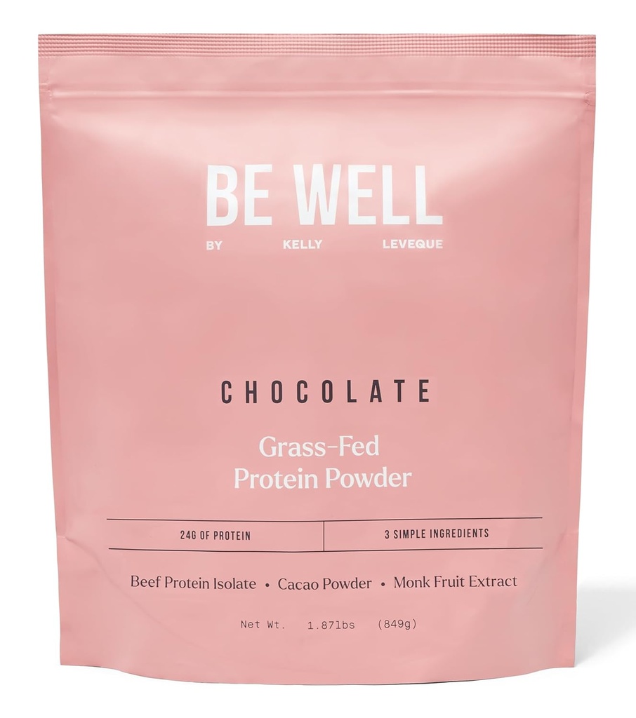 Be Well by Kelly Chocolate Grass-Fed Beef Protein Powder, 24G Protein & 1G Net Carbs (3 Συστατικά, 30 Σερβιρίσματα) 9 Amino Acids + 3 BCAAs No Soy, No Dairy, Stevia-Free, No Sugar Added 1.87lb 849g