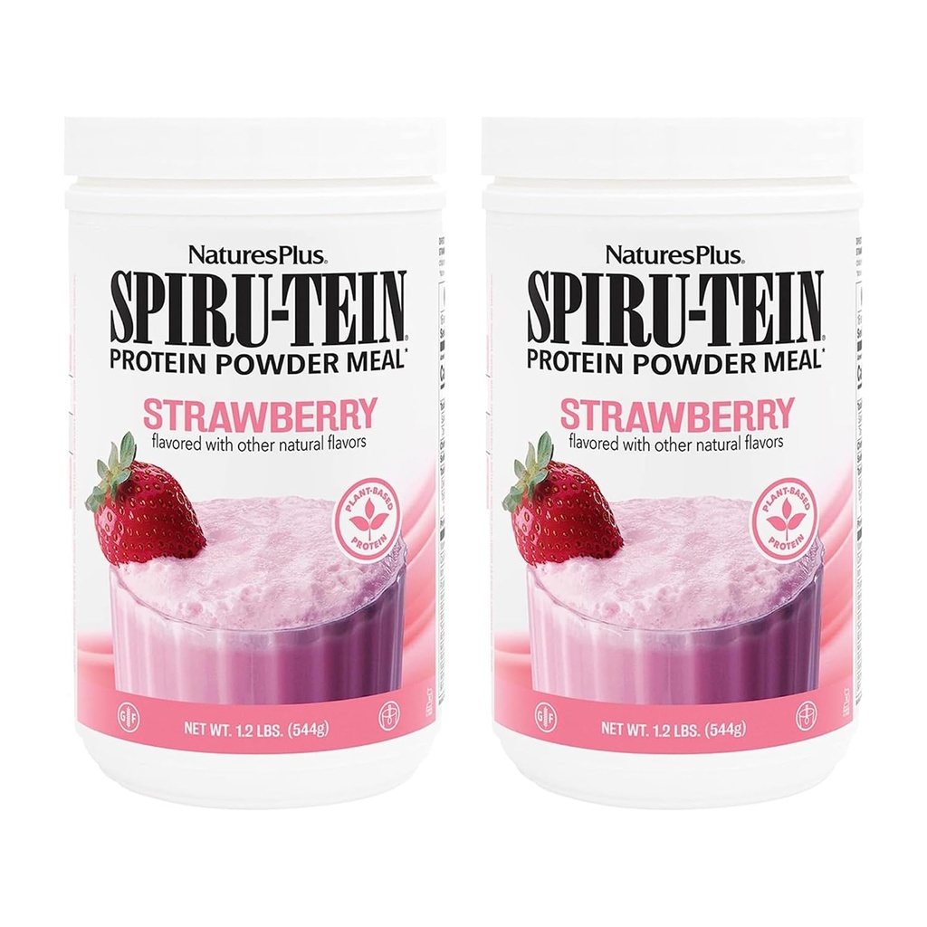 NaturesPlus SPIRU-TEIN, Φράουλα - 1,2 lbs, Συσκευασία των 2 - Φυτικών με βάση την πρωτεΐνη Shake - Μη-ΓΤΟ, χορτοφάγοι, Χωρίς γλουτένη - 32 Σύνολο Σερβιρίσματος