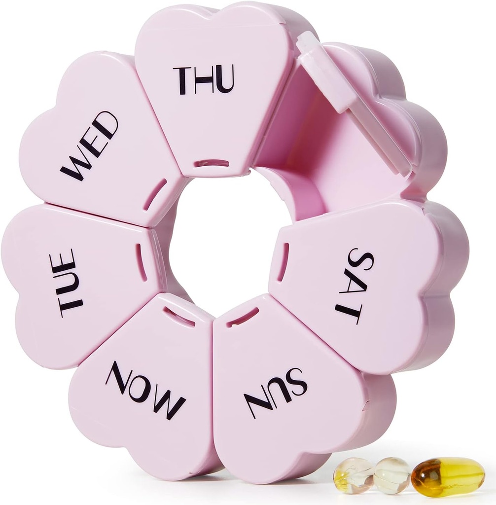 MOLN HYMY Big Weekly Pill Organizer, Girly Pill Box 7 Day, Μωβ ροζ καθημερινή θήκη βιταμίνης για ιχθυέλαιο/φάρμακο/Συμπληρώματα