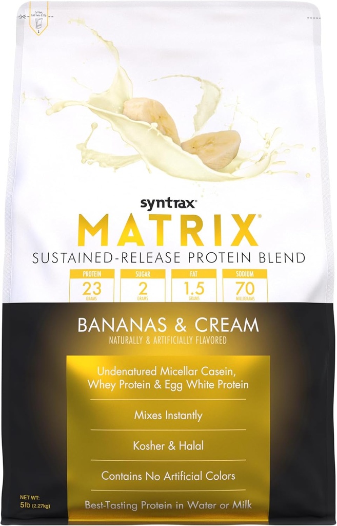 Syntrax Nutrition Matrix Protein Powder, Content-Release Blend, Μπανάνες & Κρέμα, 5 lbs.