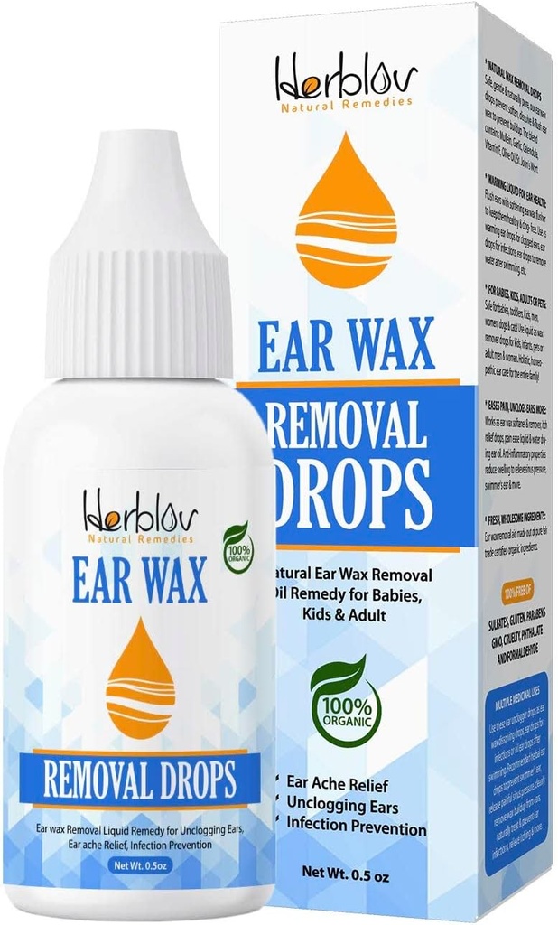 Organic Ear Wax Removal Drops for Clogged Ears – Natural Ear Wax Cleaner Oil for Kid, Adult, Baby – Earwax Removal Liquid Remedy for Unclogging Ears, Earache Relief, Ear Health (Made in USA)