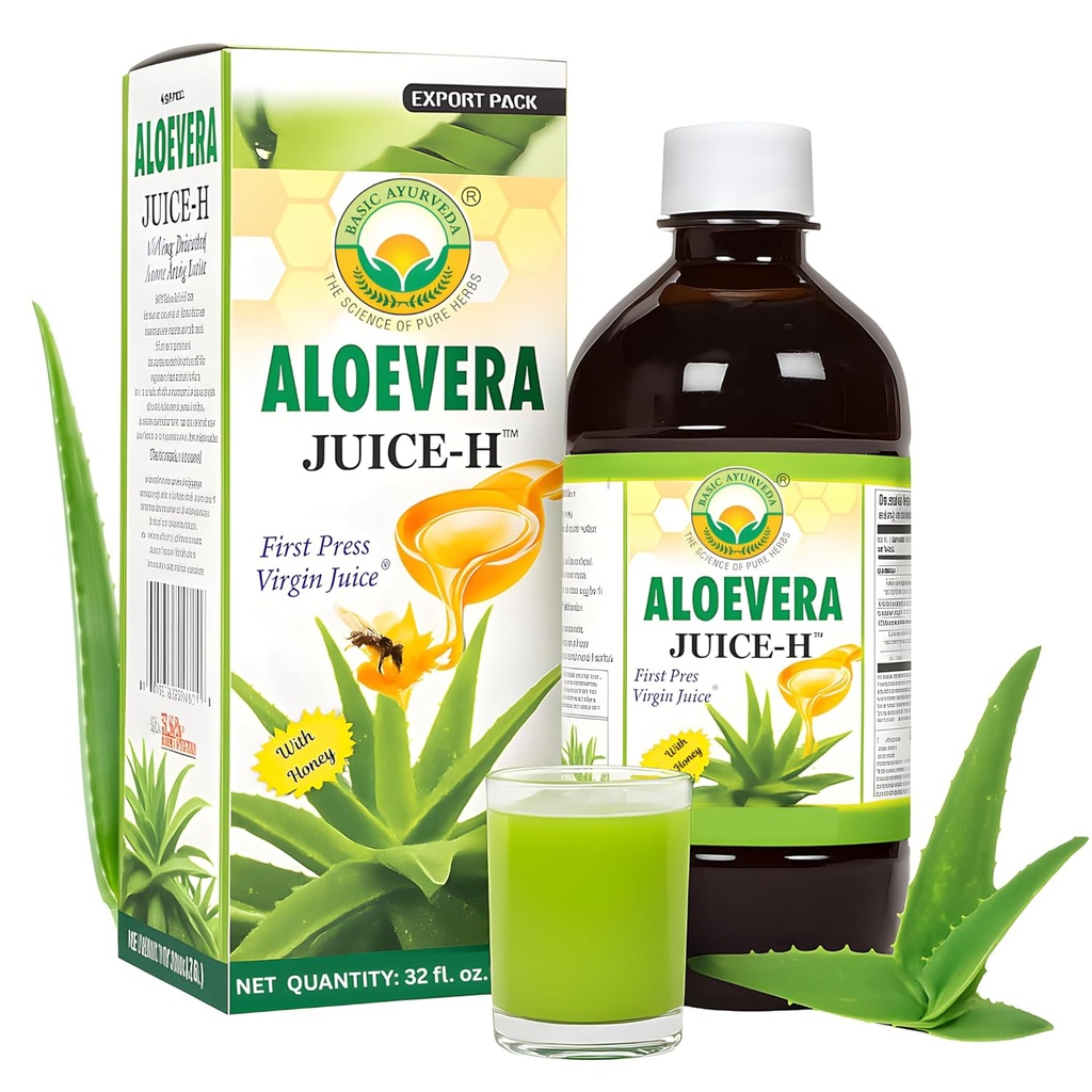 BASIC AYURVEDA Aloe Vera Juice with Honey 32.46 Fl Oz (960ml) 