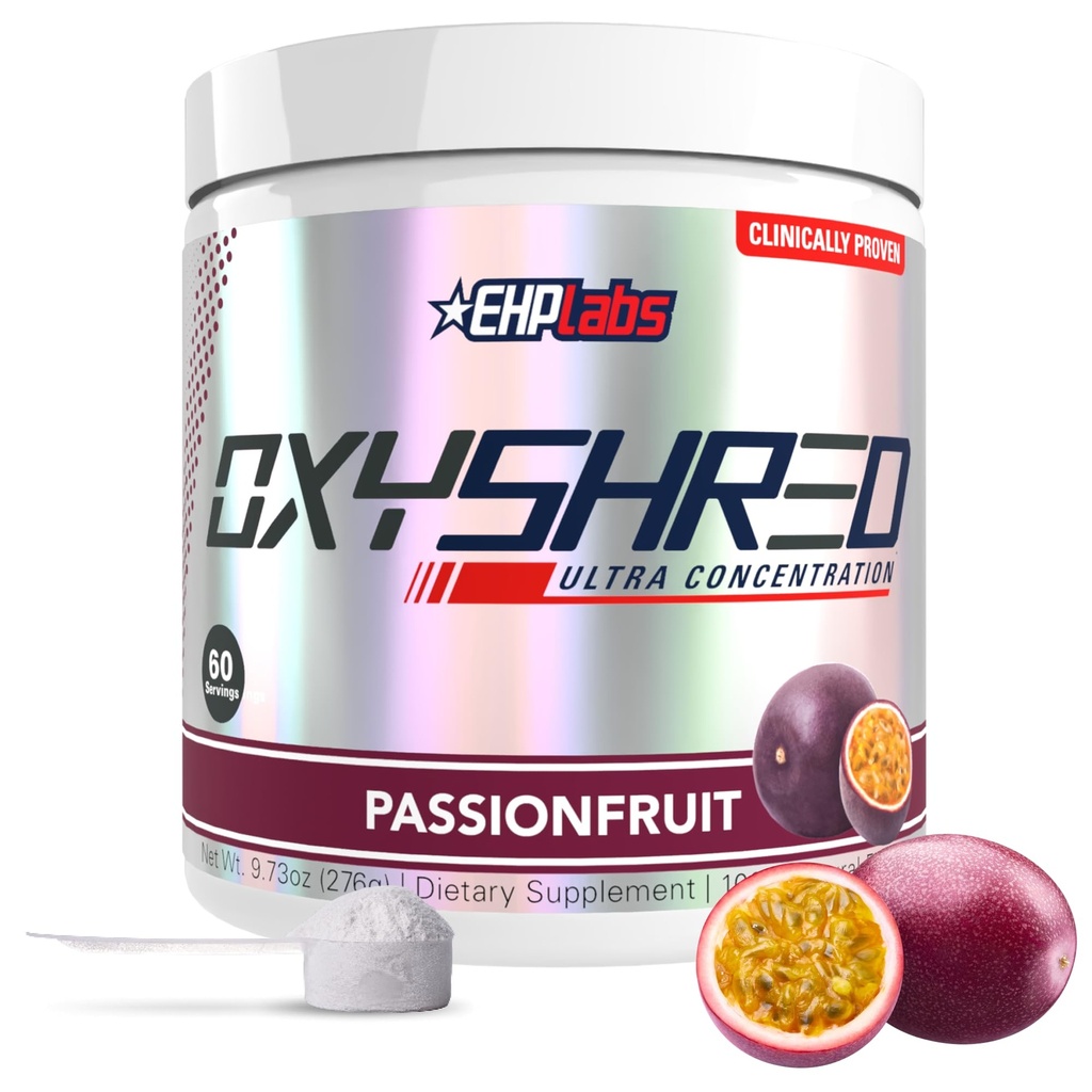 EHP Labs OxyShred Pre Workout Powder & Shredding Supplement - Preworkout Powder with L Glutamine & Acetyl L Carnitine, Energy Boost Drink - Passionfruit, 60 Servings