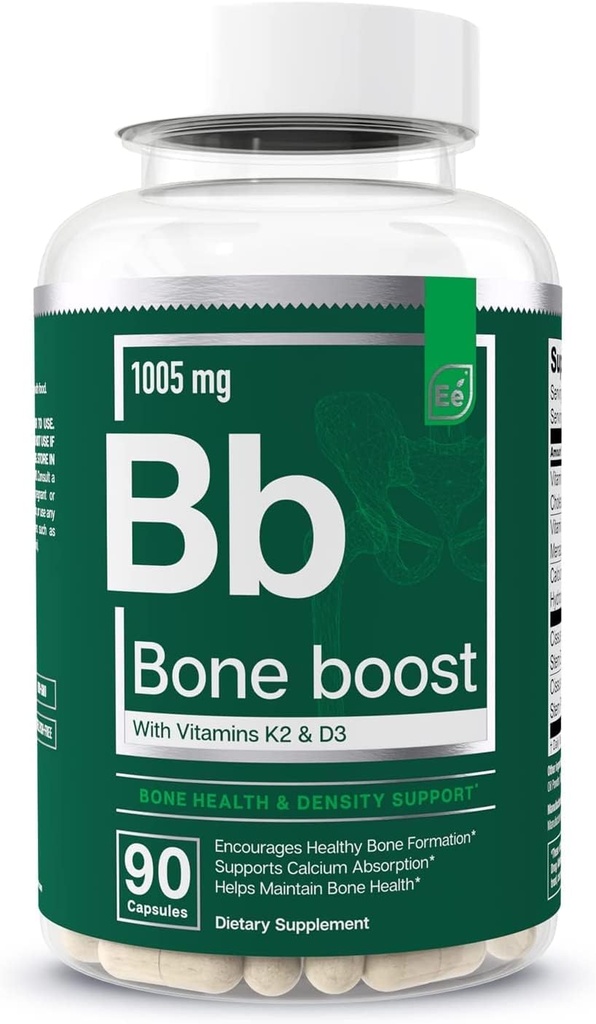 Ουσιαστικά στοιχεία Συμπληρώματα Οστών Boost Bone Health Supplement - Υποστήριξη των οστών και συμπλήρωμα ασβεστίου με βιταμίνη D 3, K2, Cissus Quadrangularis για την αντοχή των οστών - 90 κάψουλες (30 ημέρες προσφοράς)