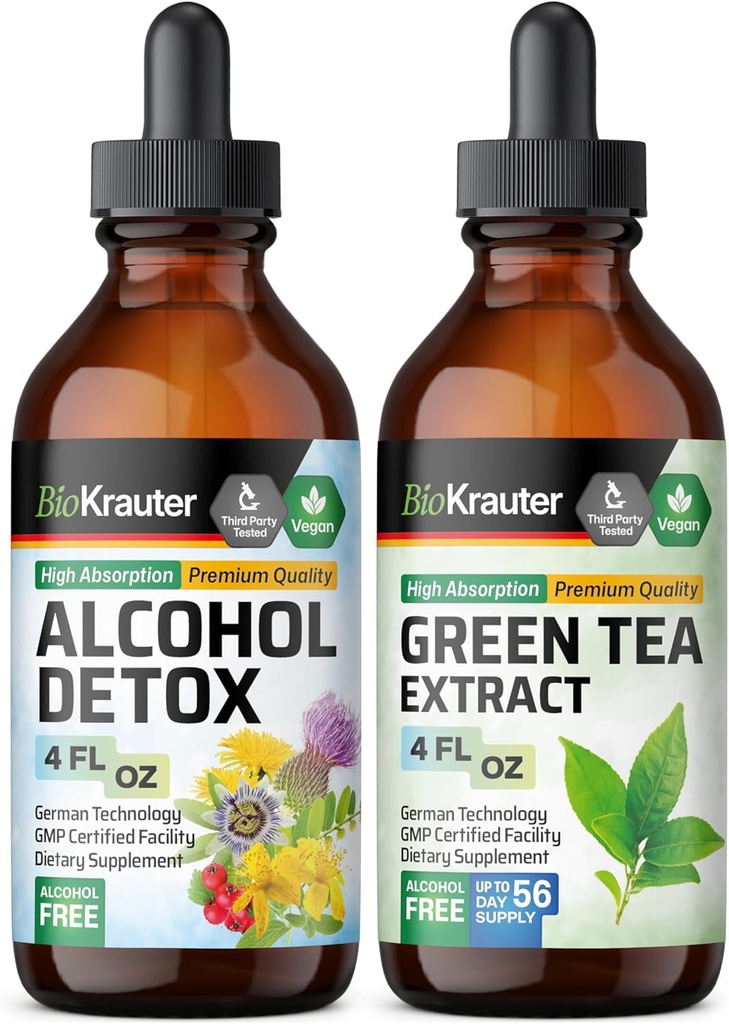 BIO KRAUTER Αλκοόλ Detox Βάμμα 4 Fl. Oz. & Πράσινο εκχύλισμα τσαγιού Βάμμα 4 Fl. Oz.