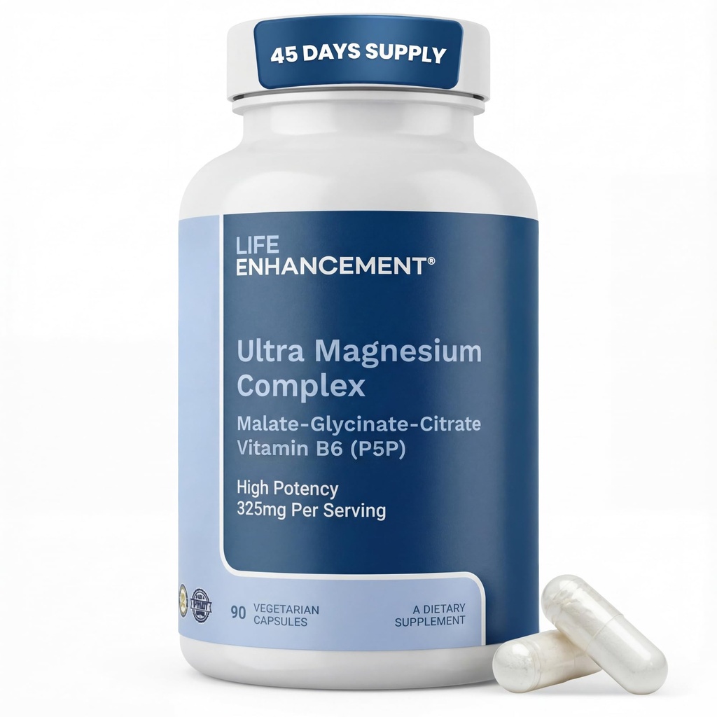 Ενίσχυση ζωής Ultra Triple Magnesium Complex για γυναίκες και άνδρες με γλυκινικό, μηλεϊνικό και κιτρικό - συμπλήρωμα μαγνησίου Ενισχύει τον ύπνο και τη λειτουργία του εγκεφάλου - Κατασκευάζεται στις ΗΠΑ (90 κάψουλες χορτοφάγων)