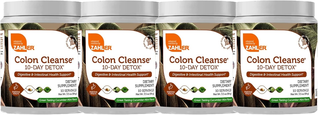 Zahler Colon Cleanse 10-Day Detox Cleanse - Αγγούρι Mint Flavor - Herbal Digestive Wellness - Colon Cleanser & Detox for Bowel Movement, Body Detox, Digestion Aid for Women and Men - 3,5 oz (4 Pack)