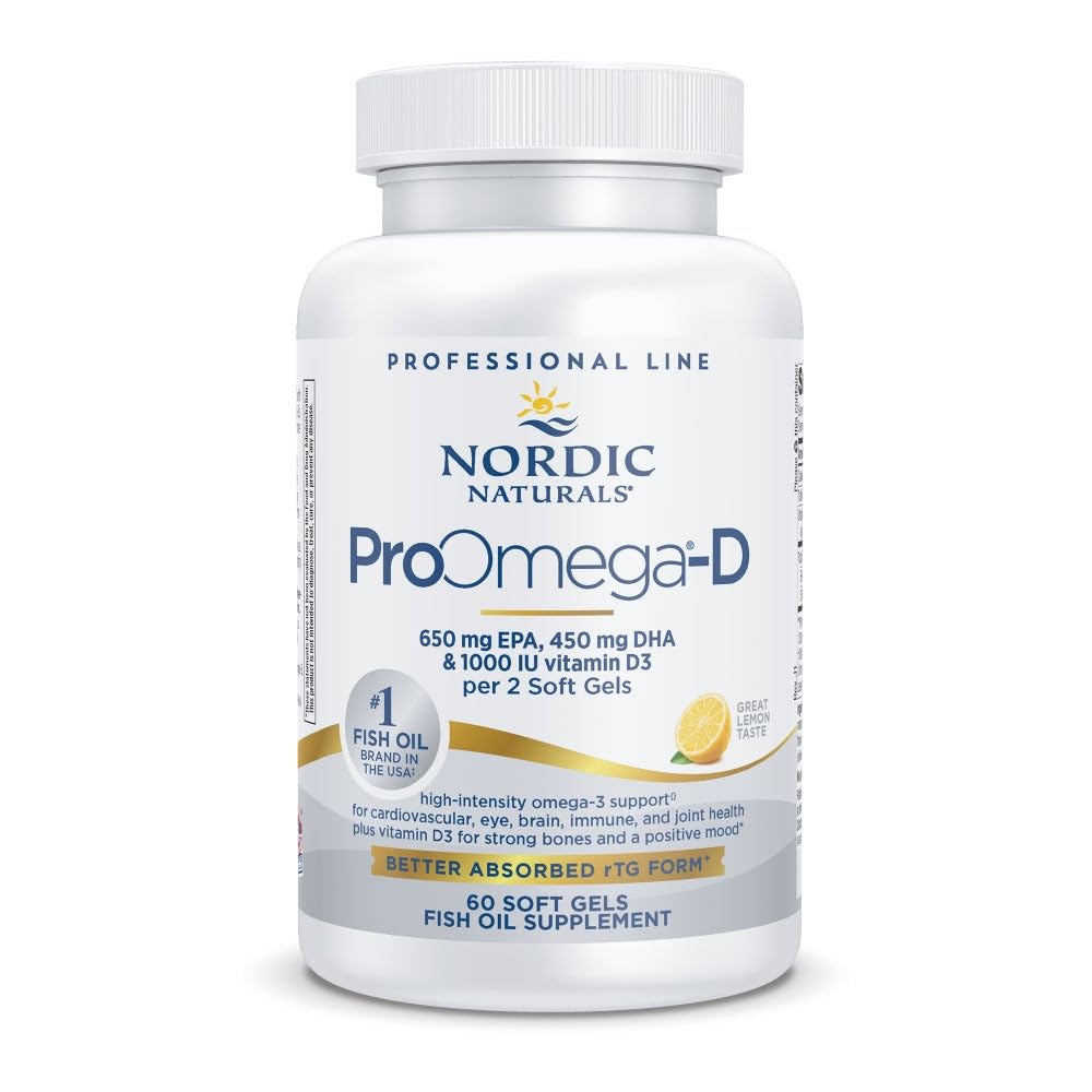 Σκανδιναβικά φυσικά ProOmega-D, Lemon Flavor - 60 μαλακά γέλη - 1280 mg Omega-3 + 1000 IU D3 - Ιχθυέλαιο υψηλής ισχύος - EPA & DHA - Εγκέφαλος, Μάτι, Καρδιά, & Ανοσοποιητική Υγεία - Μη ΓΤΟ - 30 Υπηρεσίες
