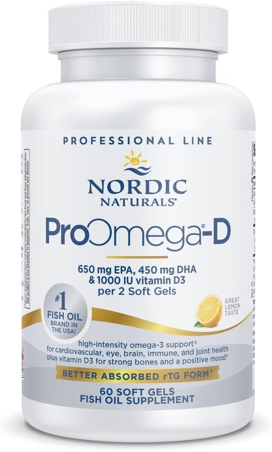 Σκανδιναβικά φυσικά ProOmega-D, Lemon Flavor - 60 μαλακά γέλη - 1280 mg Omega-3 + 1000 IU D3 - Ιχθυέλαιο υψηλής ισχύος - EPA & DHA - Εγκέφαλος, Μάτι, Καρδιά, & Ανοσοποιητική Υγεία - Μη ΓΤΟ - 30 Υπηρεσίες