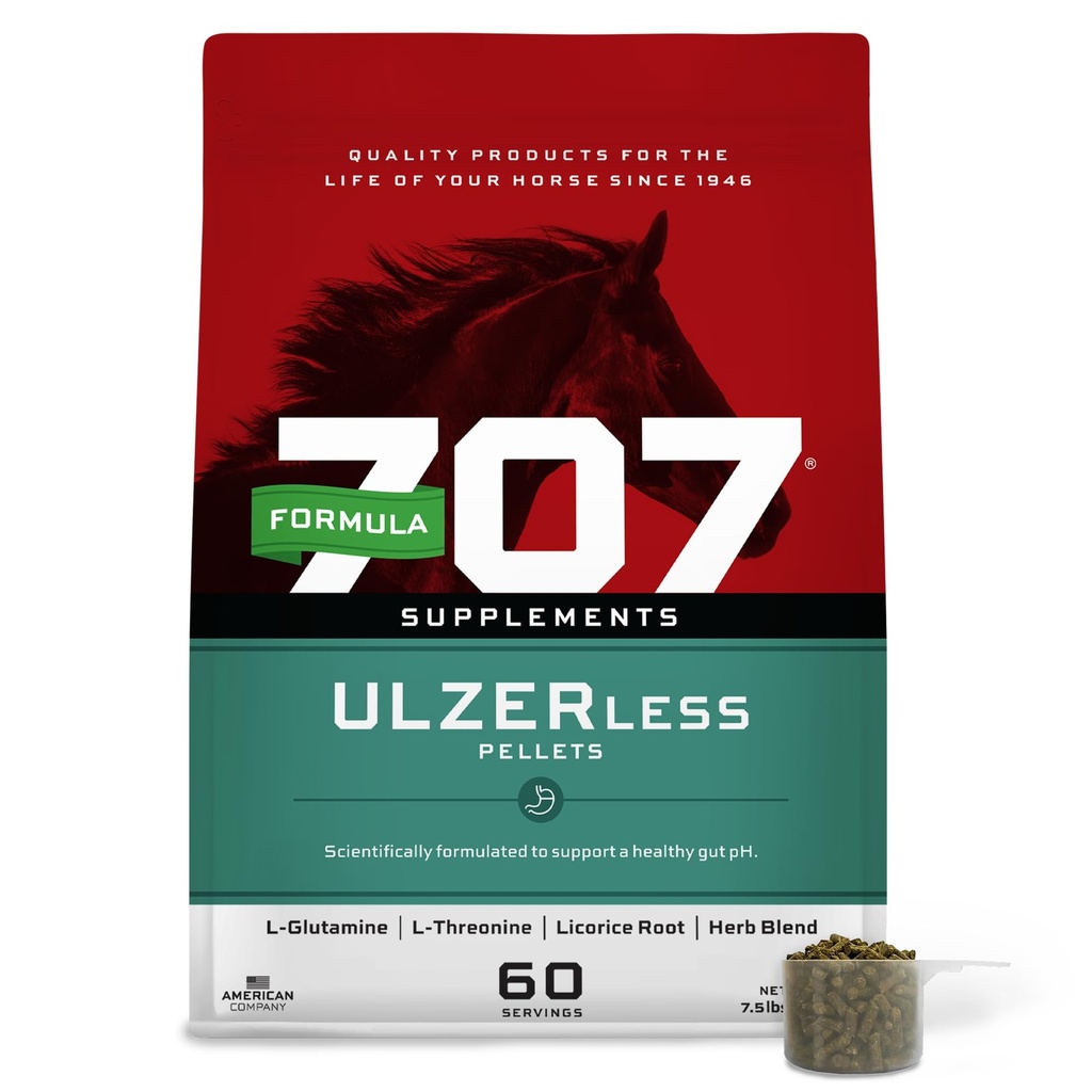 Formula 707 ULZERless Equine Supplement, τσάντα 7.5lb - Φυσική υποστήριξη κόκκων για άλογα με παράγοντες κινδύνου Ulcer