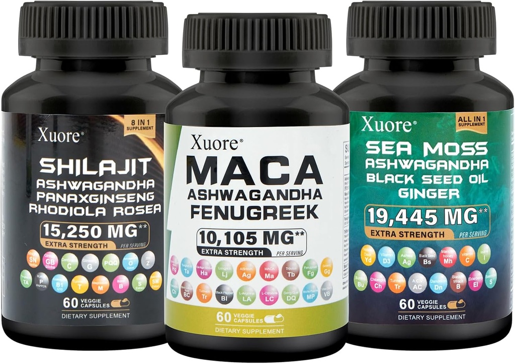 Bundle of Sea Moss, Shilajit, Maca, Black Seed Oil, Ashwagandha, Ginger, Shilajit, Rhodiola Rosea, Panax Ginseng, Maca Root, Fenugreek, Trifibranol100X, Όλα σε 1 Συμπληρώματα (1 Pack)