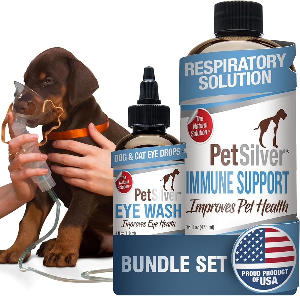 PetSilver - Immune Support (16 fl oz) και Eye Wash (4 fl oz) με πατενταρισμένο χηλικό ασημί - Αλλεργίες, Sinus & Cough Treatment - Eye Cleaner & Tear Stain Remover για γάτες και σκύλους - Κατασκευασμένο στις ΗΠΑ