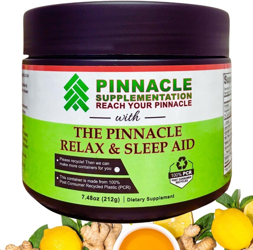 Pinnacle Relax & Sleep Supplement, Sleep Support Supplement with Melatonin, Valerian Root, Ashwagandha, L Theanine, Zinc, GABA & Magnesium for Calming, Natural Lemon Tea Flavoring (30 Services)