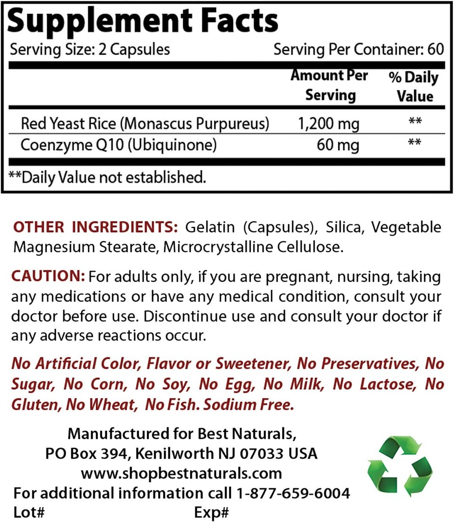 Best Naturals Red Yeast Rice with CoQ10 & Niacin 500 mg