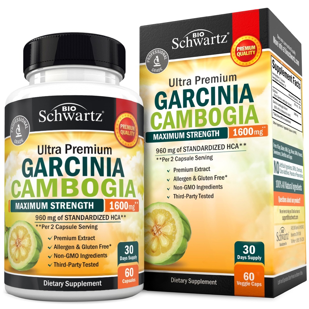 Χάπια απώλειας βάρους Garcinia Cambogia - Μέγιστη δύναμη Καταπιεστική & λίπος Burner για άνδρες και γυναίκες - 1600mg φυσικό εκχύλισμα & 960mg HCA - Μεταβολισμός Booster & Carb Blocker κάψουλες - 60Ct