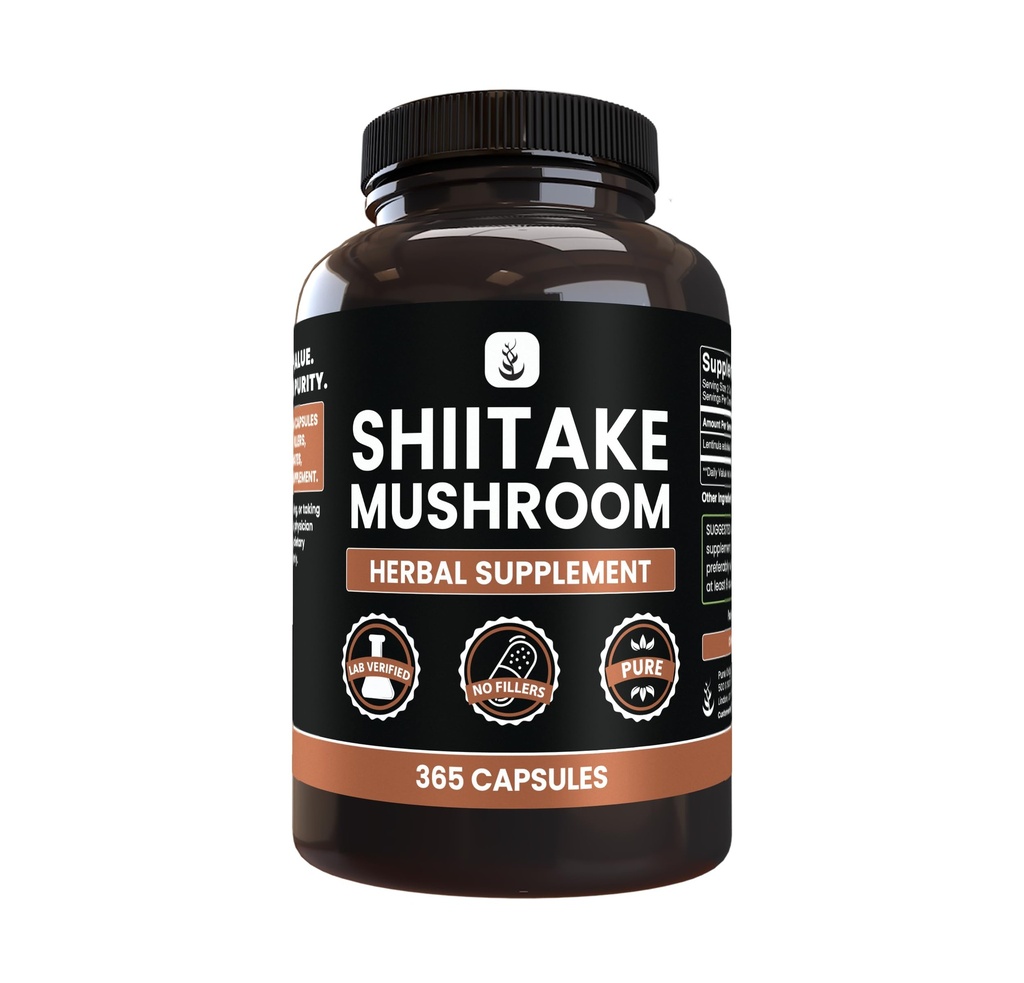 ΑΝΩΤΑΤΑ ΑΡΧΙΚΑ ΣΥΣΤΑΤΙΚΑ Shiitake Mushroom (365 Κάψουλες), Χωρίς Μαγνήσιο ή Ρύζι Fillers, Πάντα Αγνό, Εργαστήριο Επαληθευμένο