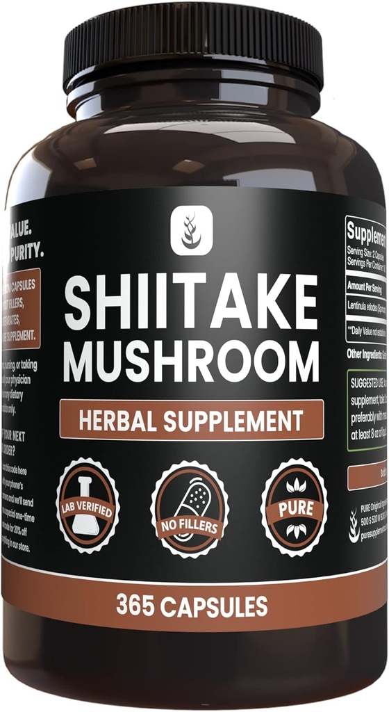 PURE ORIGINAL INGREDIENTS Shiitake Mushroom (365 Capsules), No Magnesium Or Rice Fillers, Always Pure, Lab Verified