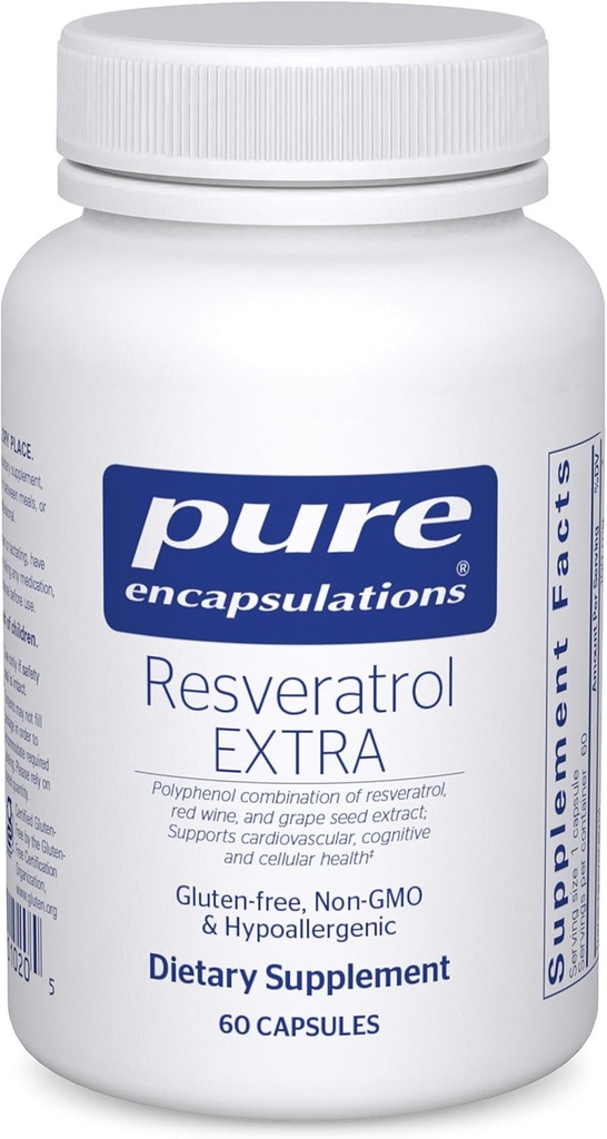 Pure Encapsulations Resveratrol EXTRA - 100 mg Trans-Resveratrol - For Healthy Cellular & Cardiovascular Function* - Antioxidants Supplement - Non-GMO & Gluten Free - 60 Capsules
