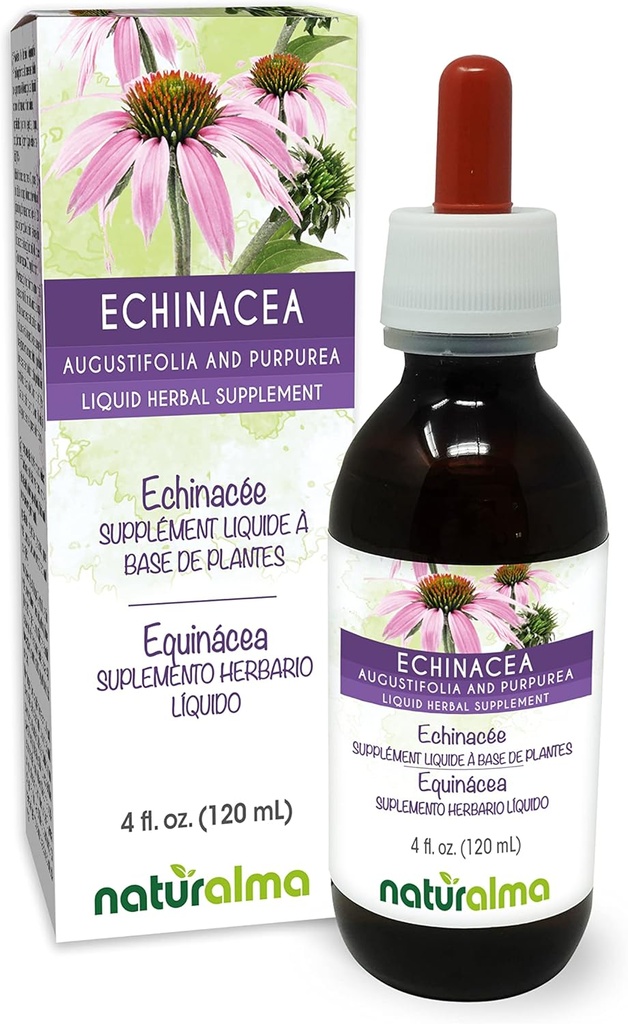 Naturalma Echinacea (Echinacea angustifolia και purpurea) Ρίζα και βότανο Αλκοόλ-ελεύθερο Βάμμα - 4 fl oz Liquid Extract in Drops - φυτικό συμπλήρωμα - Vegan