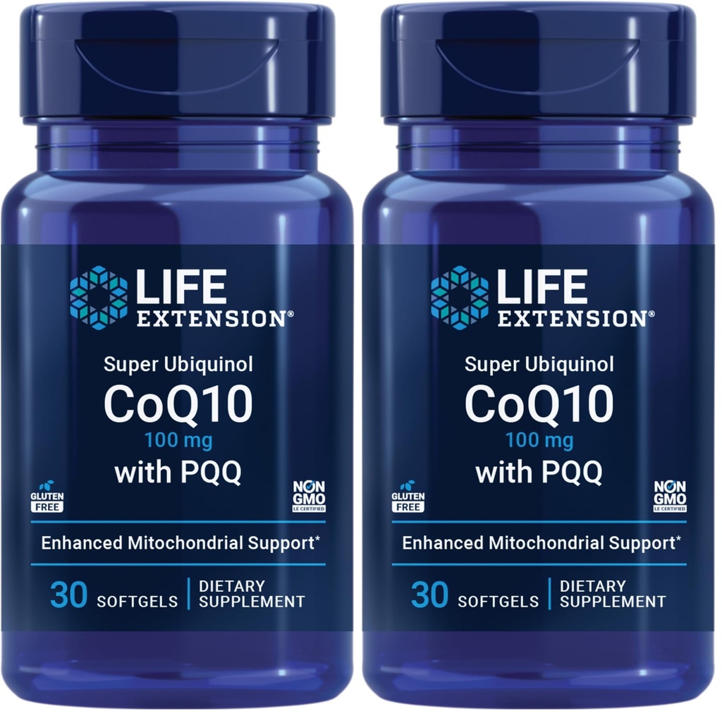 Life Extension Super Ubiquinol CoQ10 με PQQ, CoQ10, PQQ, shilajit, Heart Health, Cellular Energy Support, 8X Καλύτερη απορρόφηση, Χωρίς γλουτένη, 100 mg, 30 softgels (Pack of 2)