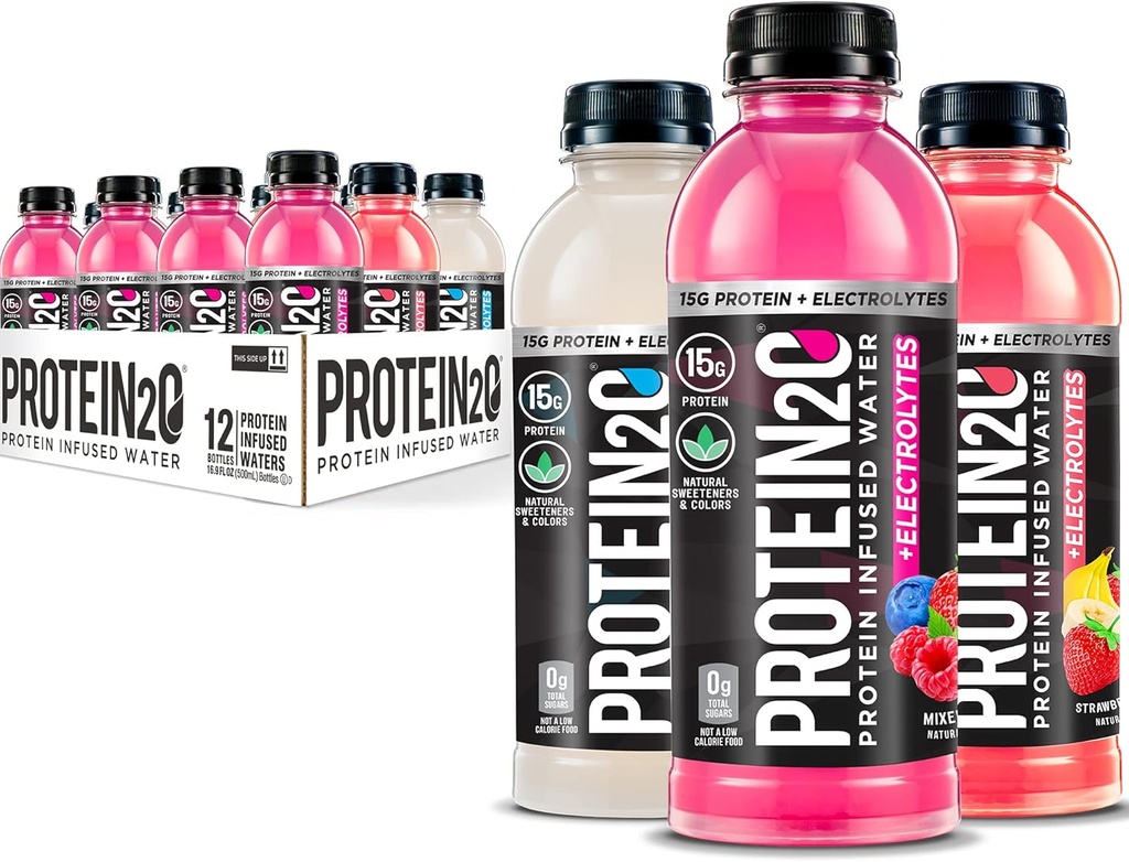 Protein2o 15g Whey Protein Isolate Infused Water Plus Electrolytes, Sugar Free Sports Drink, Ready to Drink, Gluten Free, Lactose Free, Electrolyte Variety Pack, 16,9 fl oz Bottle (12 Count)