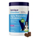 Vetnique Glandex καθημερινά προβιοτικά για σκύλους με πρεβιοτικά για την υποστήριξη της υγείας των ούλων με ένζυμα Fiber και Digestive, προβιοτικά μάσημα ή σκόνες (120ct Chews, Bacon Chews)