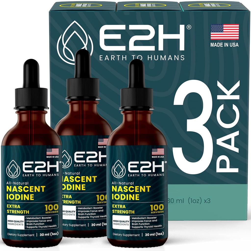 E2H Vegan Liquid Iodine - Θυρεοειδής υποστήριξη και γνωστική λειτουργία - Ενισχύστε το μεταβολισμό σας και τα επίπεδα ενέργειας - Vegan - Μη ΓΤΟ (3 μπουκάλια)