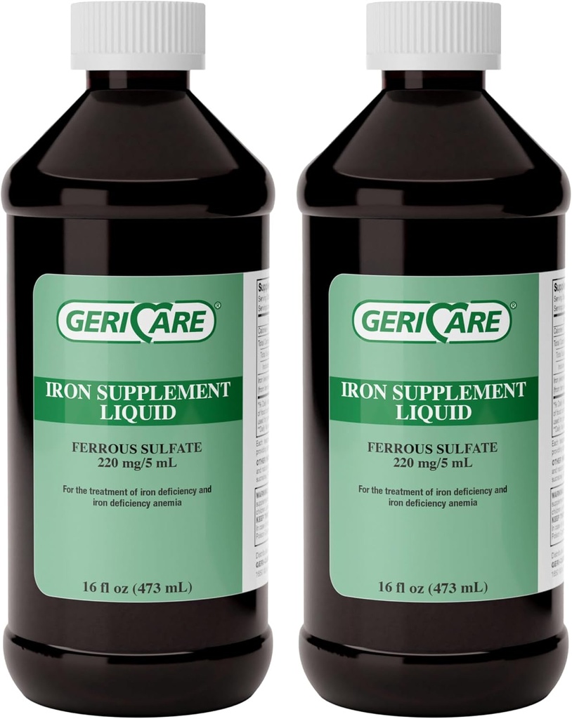 GeriCare 220 High Potency Liquid Iron Supplement | Liquid Iron for Adults | for Anemia and Iron Deficiency | 220mg of Iron Per 5mL Dose. (Pack of 2)