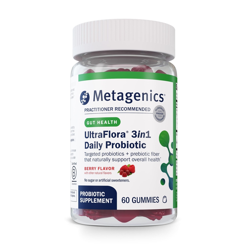 Μεταγονική UltraFlora 3 σε 1 Καθημερινή Προβιοτική & Μεταβιοτική Gummies - Ράφι-Σταθερό για ενήλικες & παιδιά - Υποστηρίζει την υγεία των ούρων, υγιής χλωρίδα και ανοσοποιητική υποστήριξη* - 60 Gummies