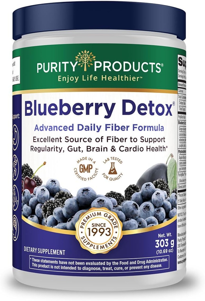 Advanced Blueberry Detox Daily Fiber Formula by Purity Products - Διαθέτει καθαρότηταBlue Organic Wild Blueberries - A Full 6 Grams Αποτοξινωτικό, Κανονικότητα Προώθησης Προβιοτικών Ίνων - 30 Υπηρεσίες
