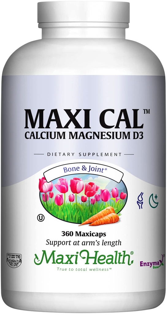 Maxi Health Calcium 1000 mg Συμπλήρωμα με Βιταμίνη D3 (1000 IU) και Μαγνήσιο (500 mg) - Οστέινο, Δόντια και Κοινή Υποστήριξη για Άνδρες και Γυναίκες - 360 Κάψουλες - Maxi Cal
