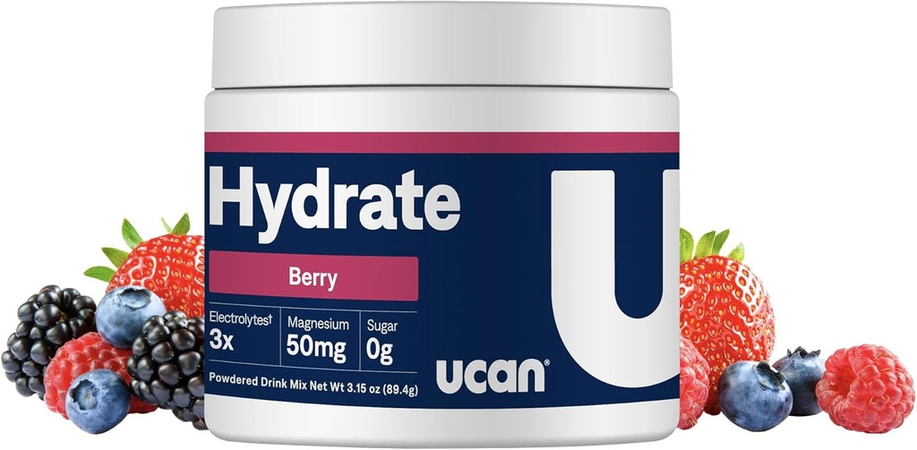 UCAN Hydrate Electrolyte Drink Mix (Berry, 30 Services) Ζάχαρη χωρίς, Κετο-Φιλικά, Vegan, Μη ΓΤΟ, Γλουτένη-ελεύθερος Ηλεκτρολύτης Σκόνη με Κάλιο & Μαγνήσιο για Δρομείς & Αθλητές
