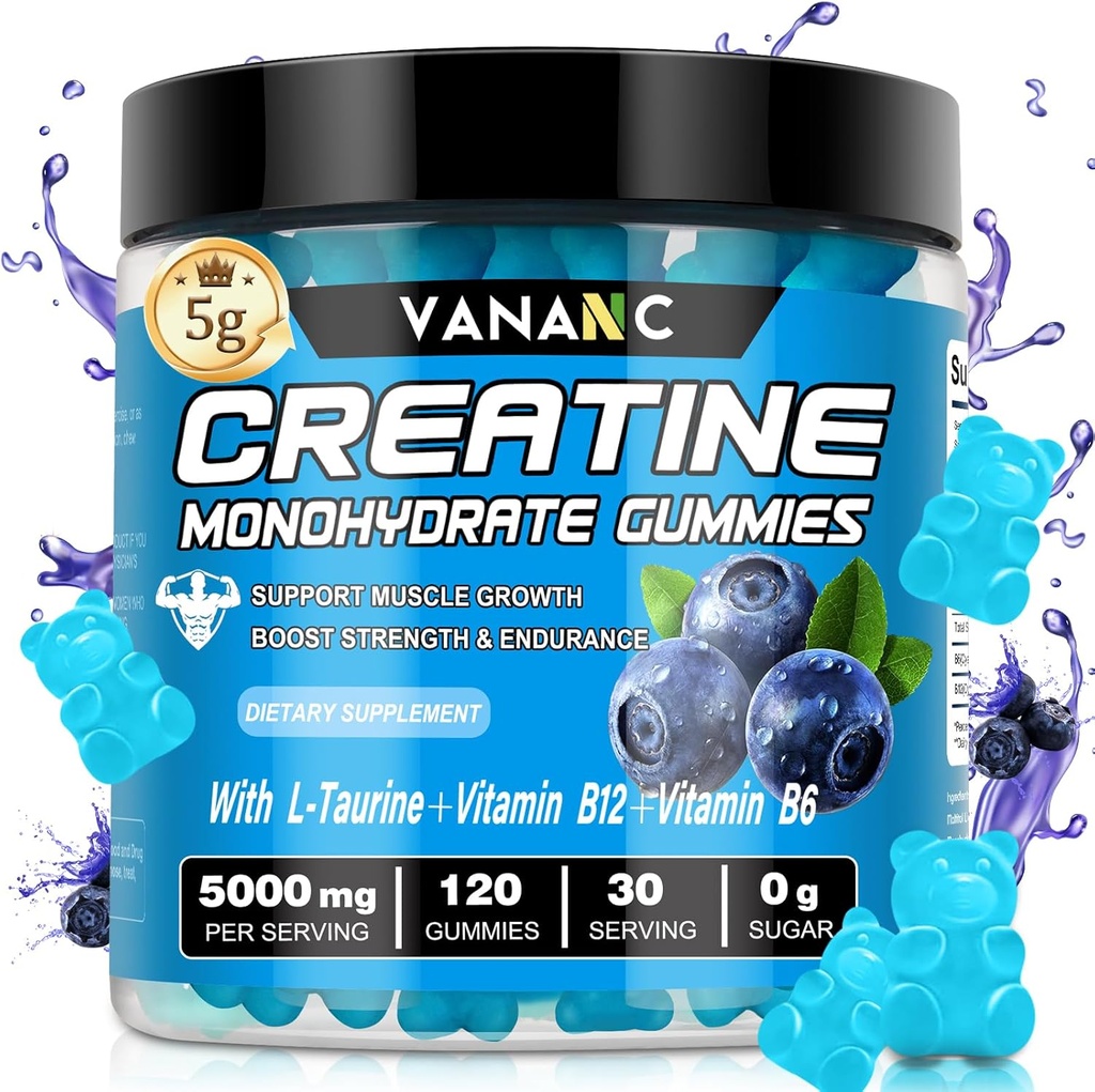Creatine Monohydrate Gummies 5000 mg για Άνδρες & Γυναίκες, Χωρίς Ζάχαρη, Χαμηλά σε θερμίδες, με L- Ταυρίνη + Βιταμίνες για την Αύξηση της Μυϊκής Δύναμης