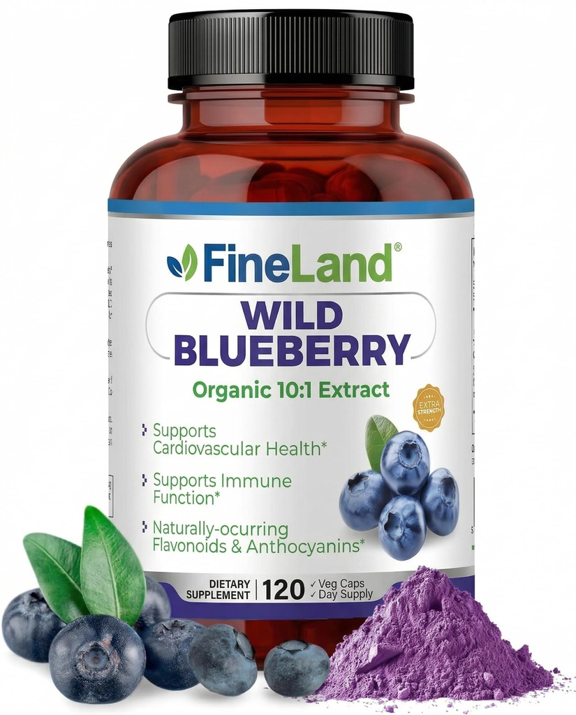 FineLand Wild Blueberry Extract, Rich in Flavonoids & Anthocyanins, Antioxidant Support for Brain & Heart Health, 4-Month Supply, 120 Vegan Capsules, Non-GMO Made in USA