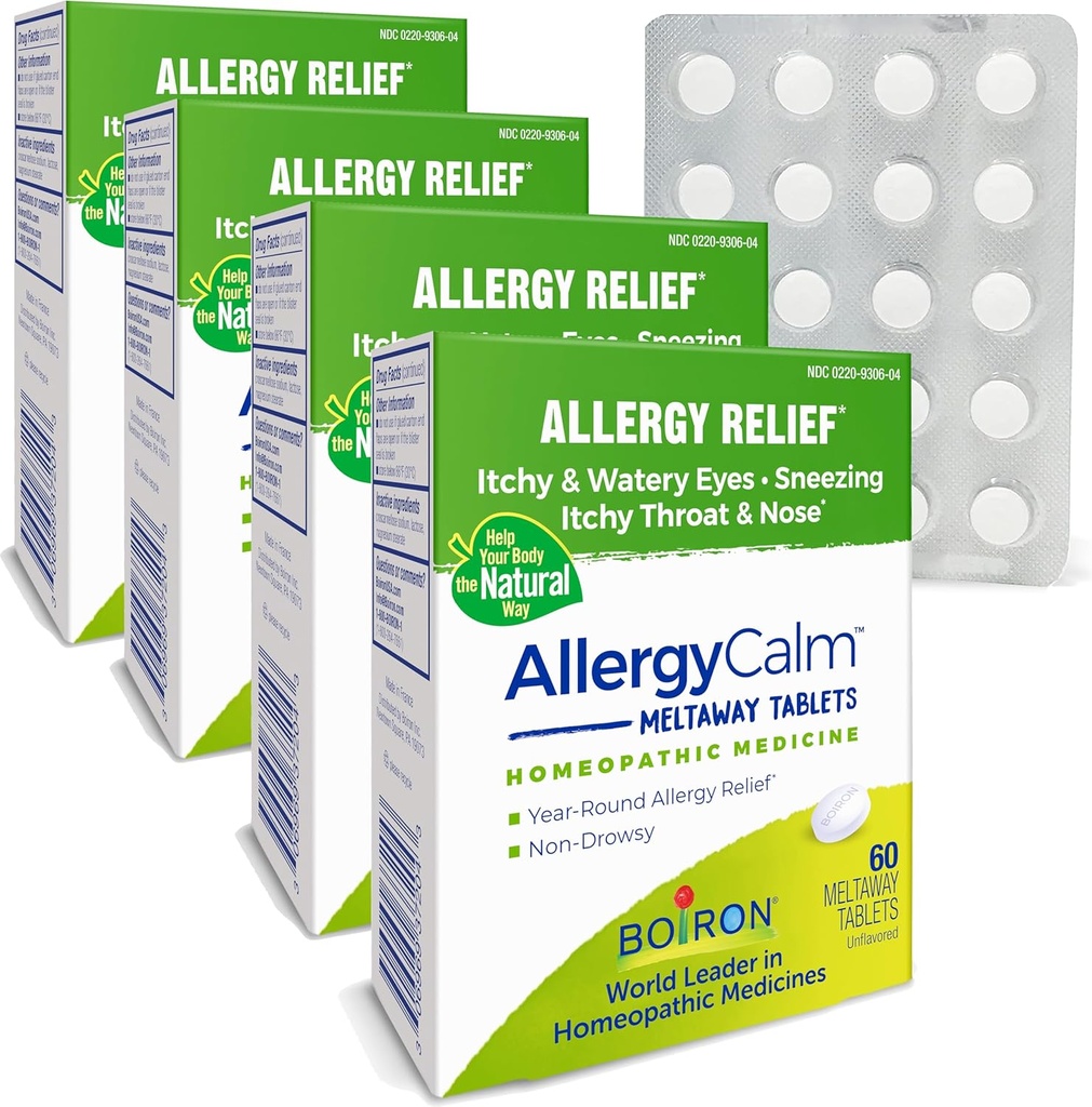 Boiron AllergyTablets 240 Count, Relief from Allergies and Hay Fever Συμπτώματα του φτάρνισμα, Runny μύτη, Ichy Eyes, Λαρύγγι, Αλλεργία Calm Tabs (Πρώην RhinAllergy) (Συσκευασία 4 60ct Boxes)