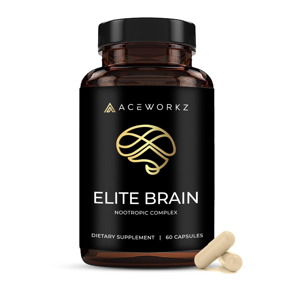 Elite Brain - Nootropic Συμπλήρωμα για Εστίαση, Μνήμη & Διανοητική Καθαρότητα - ALCAR, Lions Mane, ALA, L-Θεανίνη, Βιταμίνη B Complex - Φυσική Ενέργεια, Χωρίς καφεΐνη (60 κάψουλες)