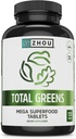 Zhou Total Greens - Super Greens Supplements, Daily Veggie Pills, Superfood Tabs, Vegetable Supplements for Adults, Vitamin Tablets - 120 Tablets