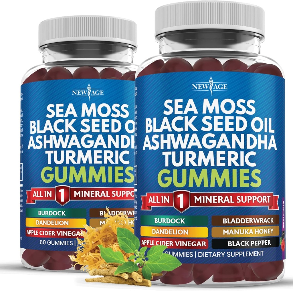 Θαλάσσια Μος Gummies, Θάλασσα Moss, Μαύρος Σπόρος, Ashwagandha, Turmeric, Manuka Honey, ACV, Dandelion, Μαύρο πιπέρι, Burdock, Bladderwrack, Vegan - 120 κόμης