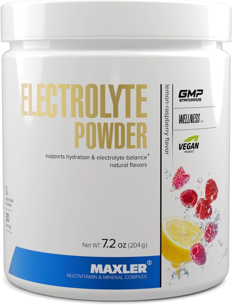 Maxler Electrolyte Powder - Hydration Powder Electrolyte Drink Mix with Trace Mineral Complex - Keto Electrolytes Powder with Natural Flavours and Sweeteners - 30 Servings - Λεμόνι-Raάσπμπερι