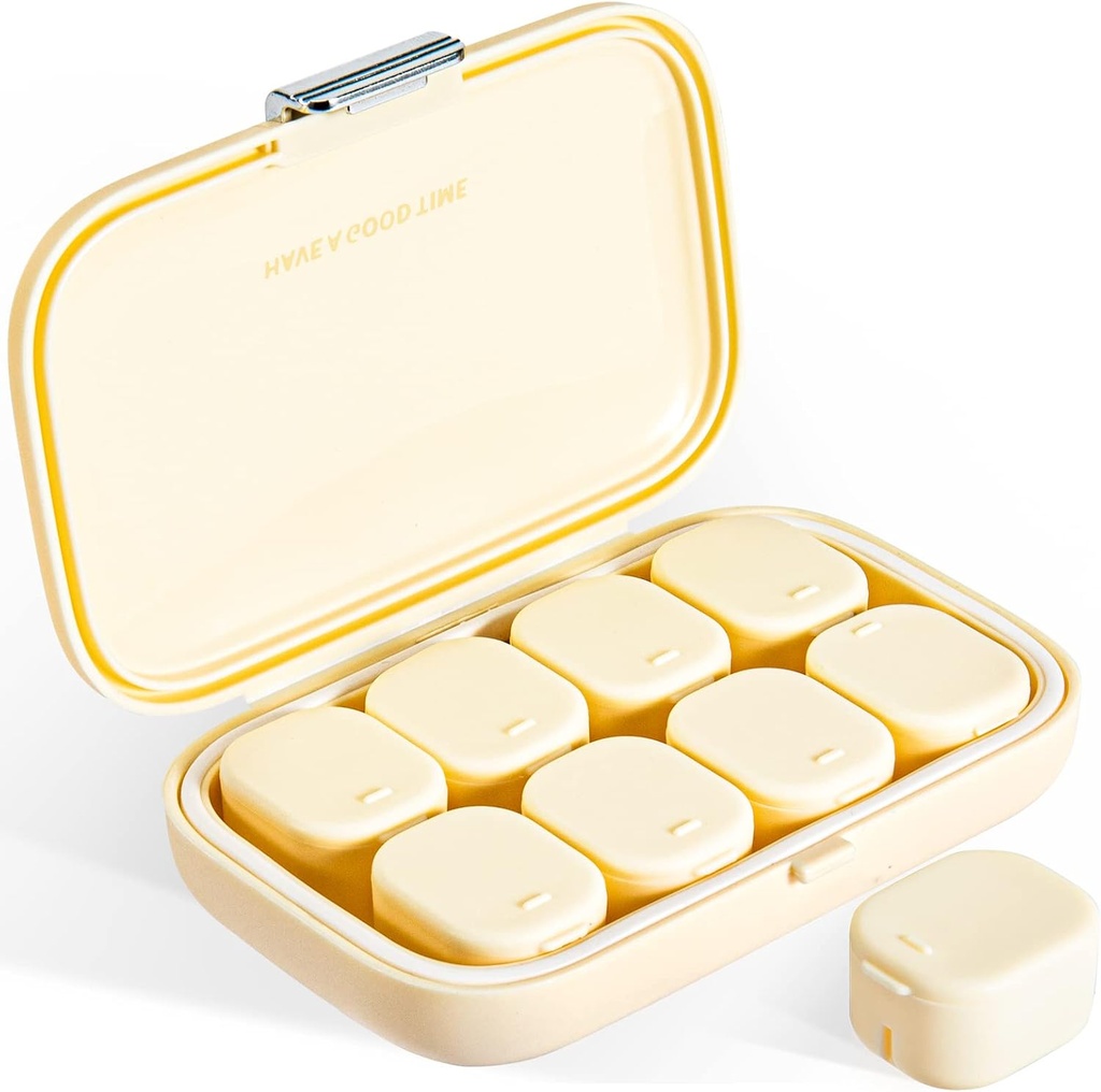 Daily Pill Organizer, 8 διαμερίσματα Φορητή θήκη χάπι, Moisture-Proof Pill περίπτωση, Pill dispensers, Travel Pill Container, για να κρατήσει Βιταμίνες χάπια Cod Liver Oil Regular Tablets (Cream White)